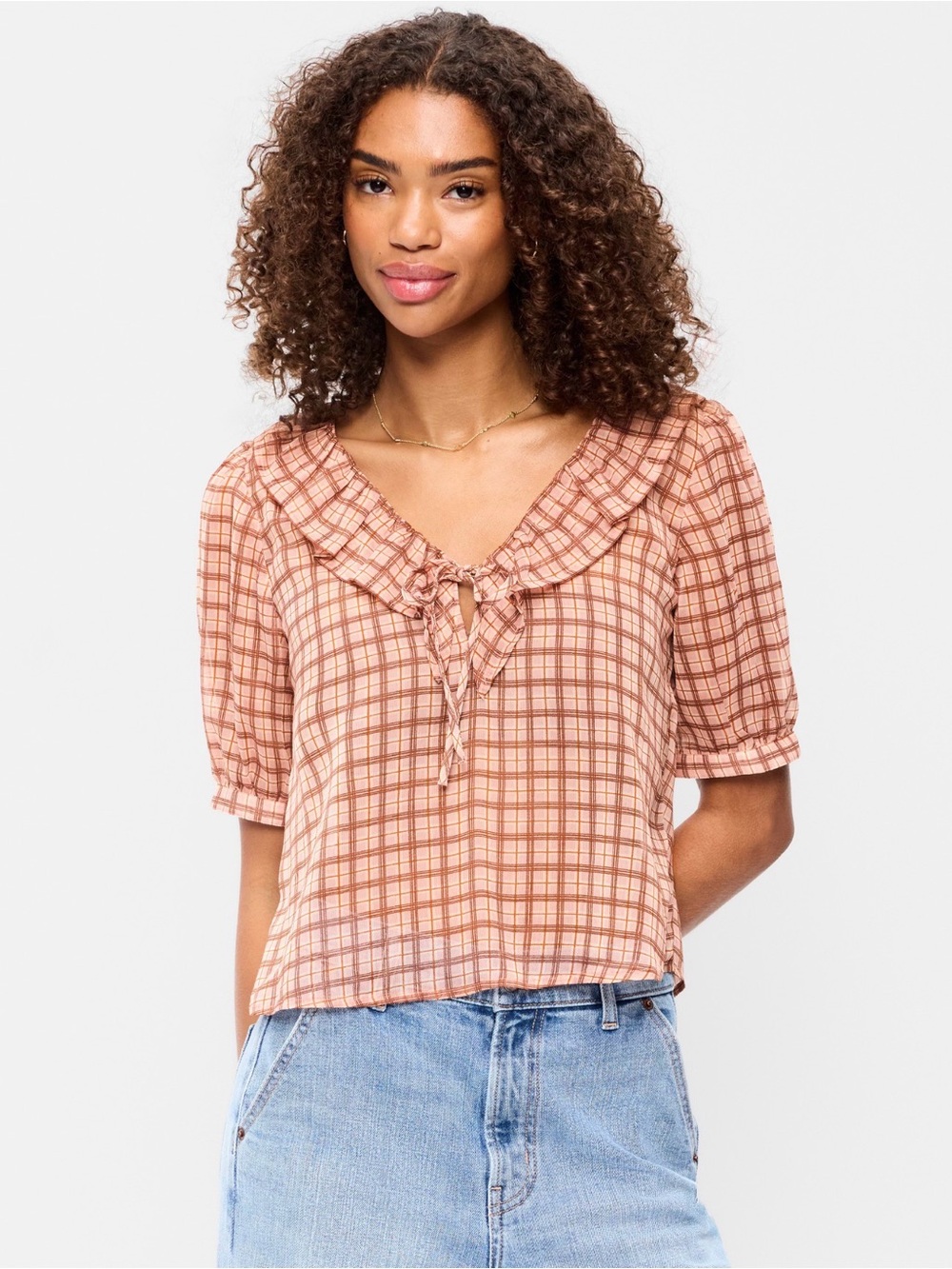 NWT Old Navy Sheer Ruffle Collar Tie-Front Chiffon
Top
